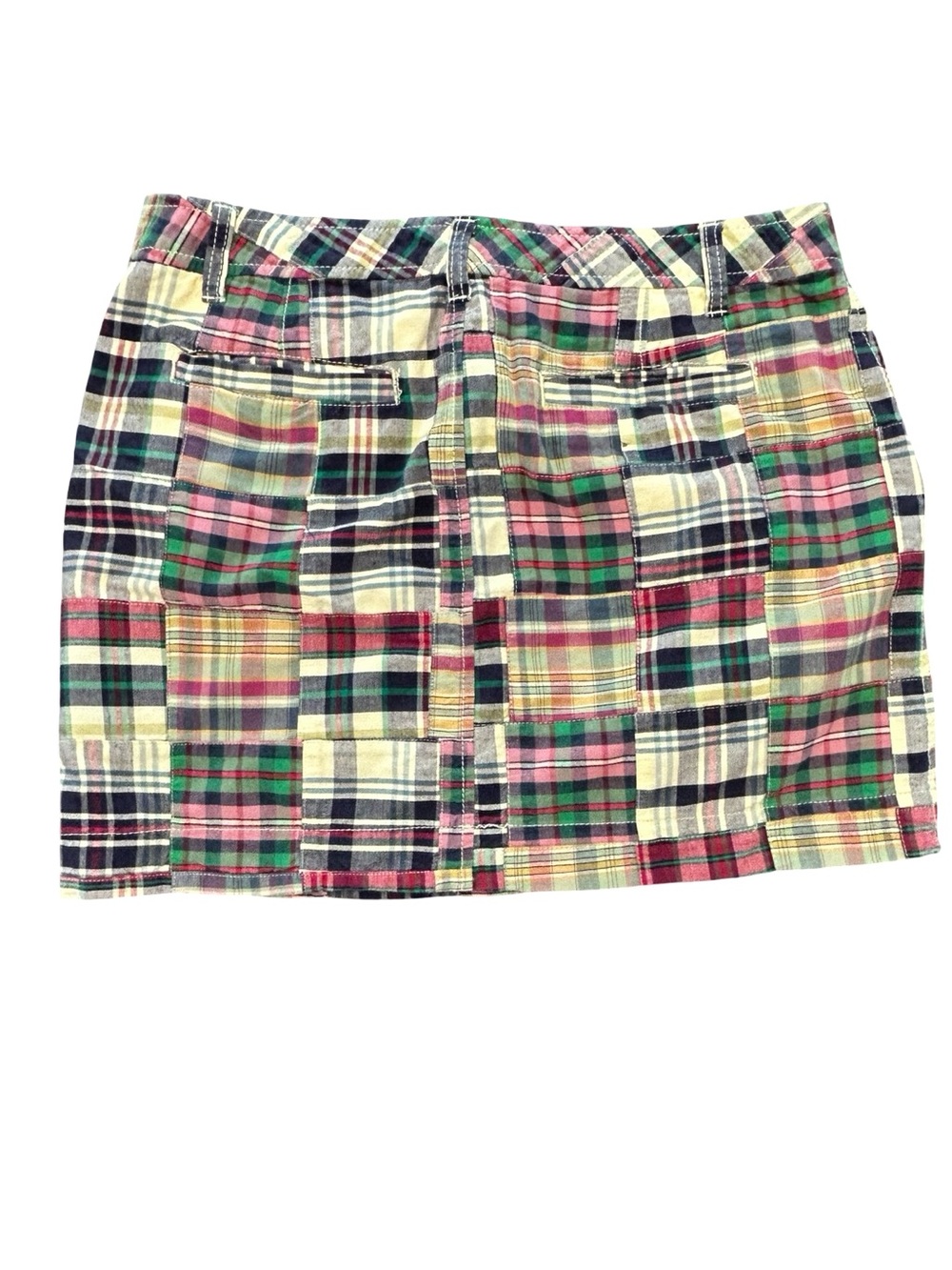 SOLD ***VTG Old Navy Y2K multicolored plaid patchwork madras mini skirt preppy - Picture 3 of 7